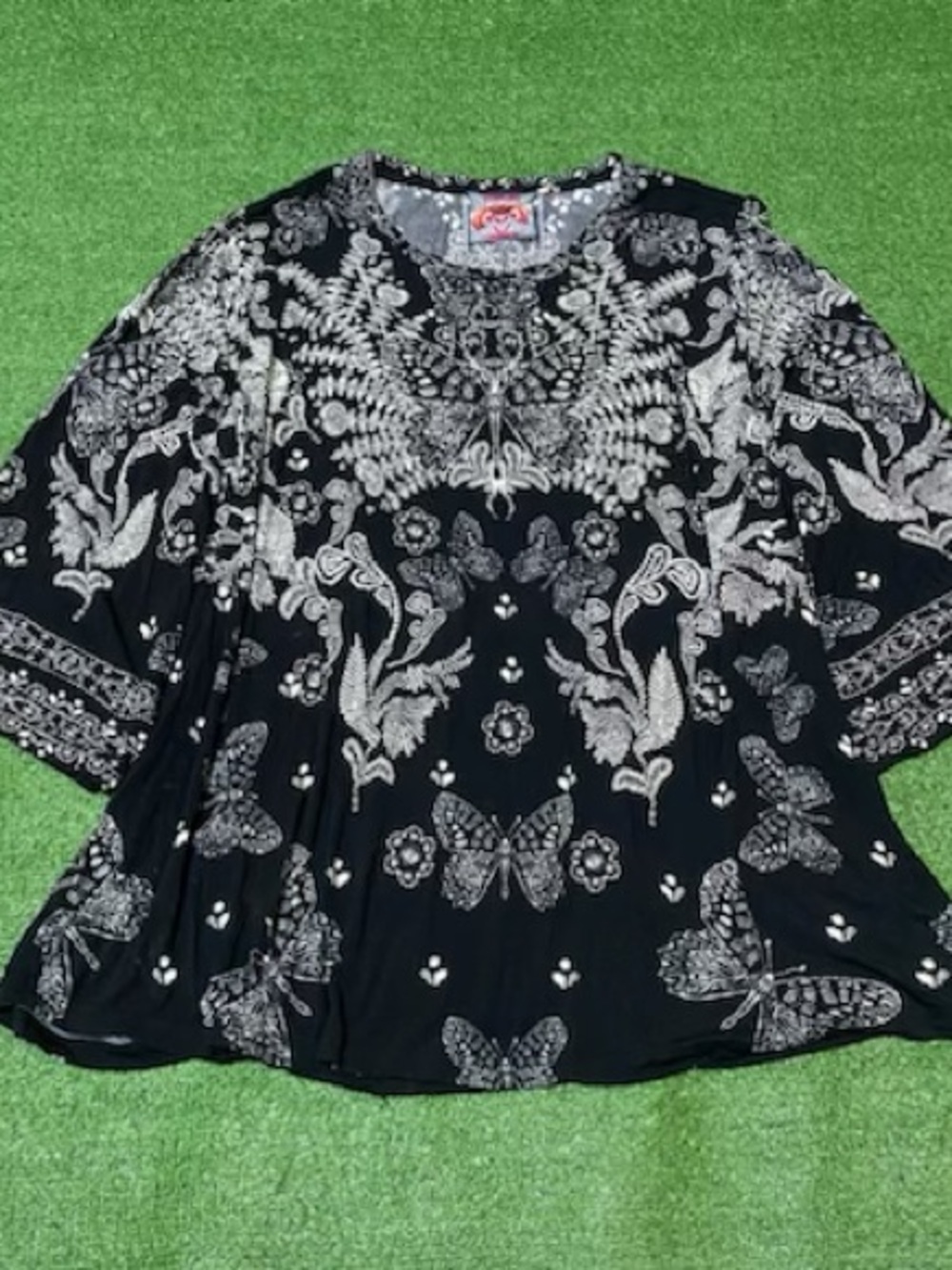 Johnny Was The Janie Bell-Sleeved Top in a black and white graphic print